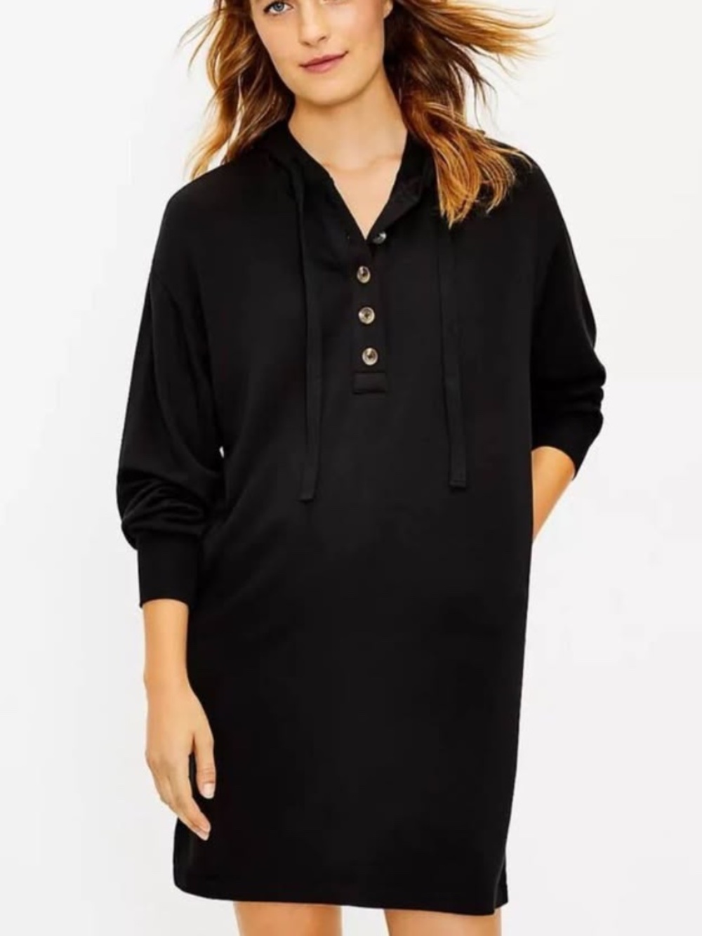 LOFT Lou & Grey Black Hoodie Long Sleeve Sweatshirt Dress